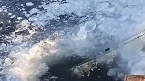 Fishing on a frozen lake