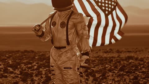 America flag on moon
