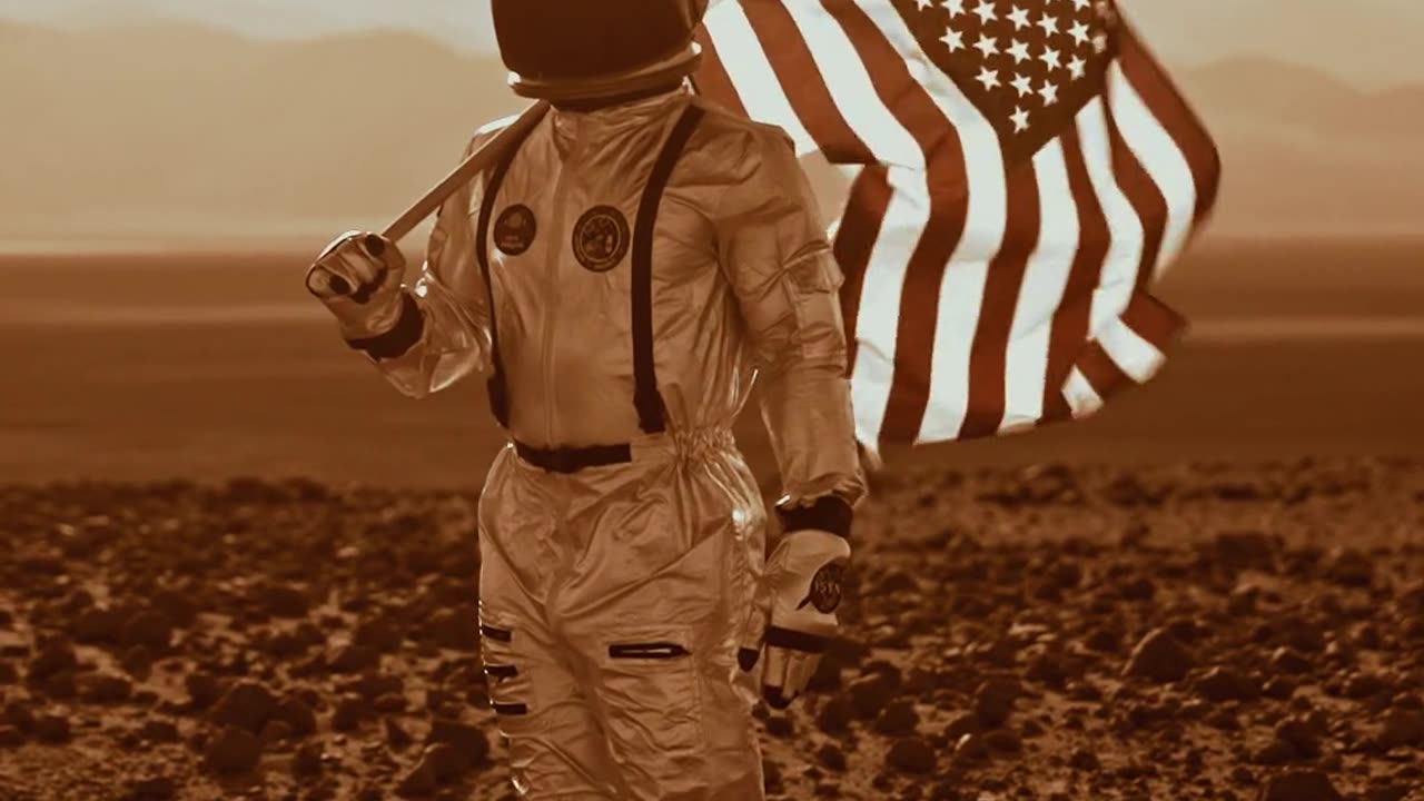 America flag on moon