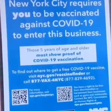New York City, only vaccinated children allowed into an indoor venue over the age of 5 years.