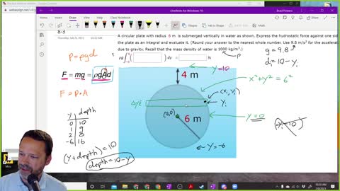 Calculus 2 - Section 8-3 - Hydrostatic Force Example from class