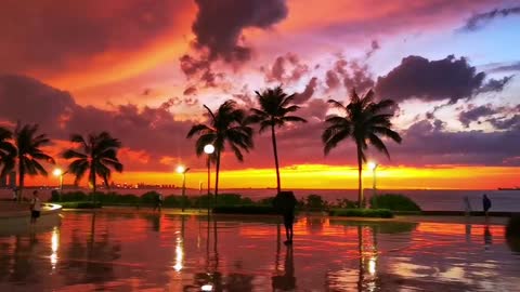 Romantic sunset in the rain