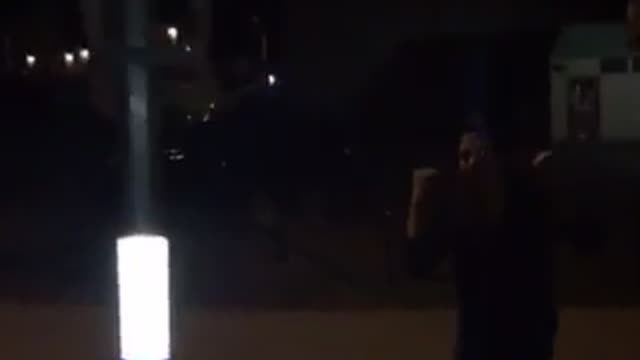 Guy running into sign multiple times