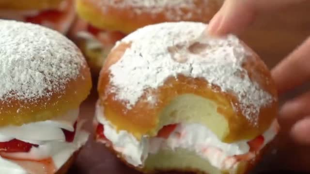 Donut with strawberry cream