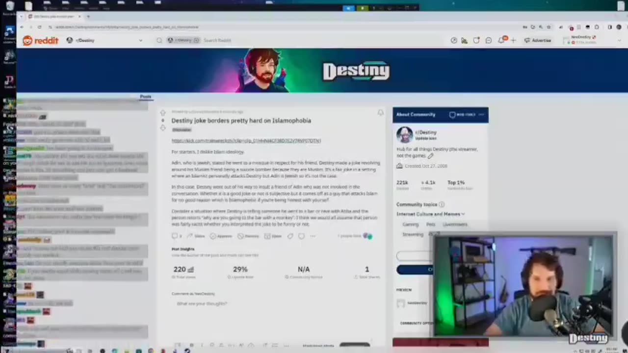 Destiny openly stating that he is Islamophobic