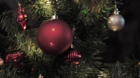 Woman decorates Christmas tree at home