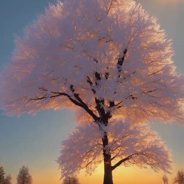 "Winter's Beauty: A Peaceful Scene of Snow-Covered Trees and Singing Birds."