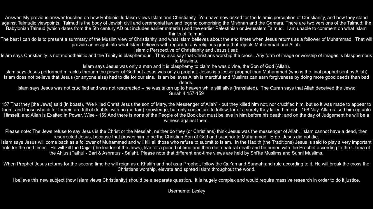 Has any comparative study been made on Jewish and Islamic perceptions of Christianity