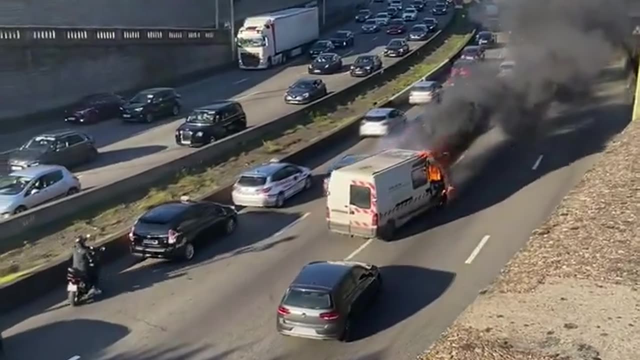 France - Emergency vehicle catches fire