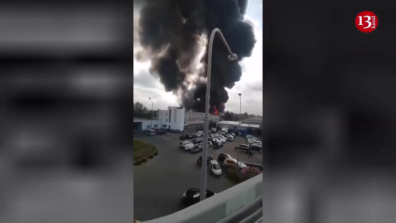 STRONG blaze at an oil base in Russia’s St Petersburg -Large number of fuel trucks stationed in area