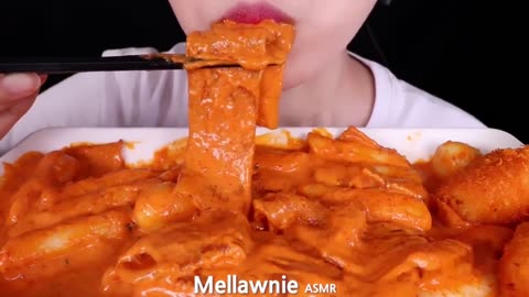 ASMR CREAMY ROSE TTEOKBOKKI, RICE CAKES, WIDE GLASS NOODLES 꾸덕 로제떡볶이, 중국당면 EATING SOUNDS MUKBANG 먹방