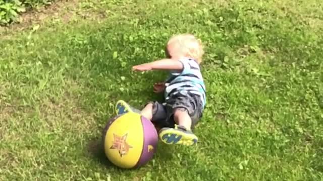 Collab copyright protection - blonde baby trips over basketball