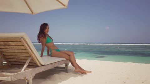 Pretty girl sitting on a sun lounger #Shorts