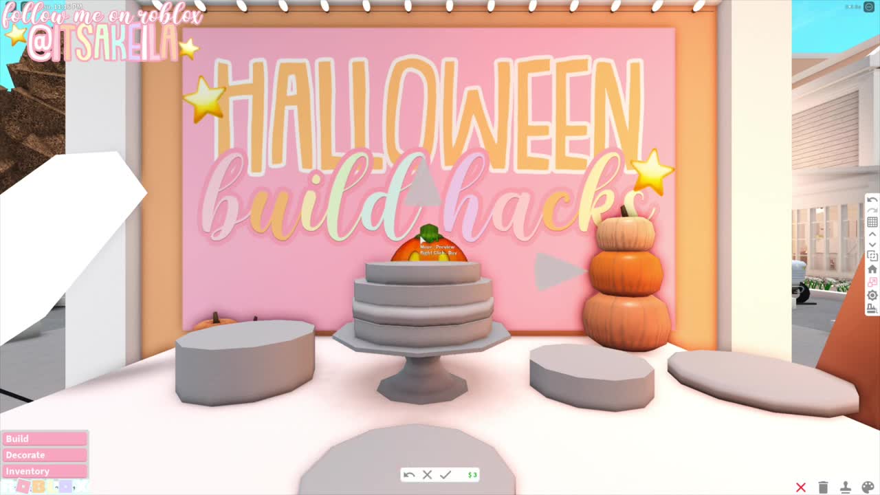 Bloxburd Halloween cake Build Hacks Pumpkin and cat Theme Roblox