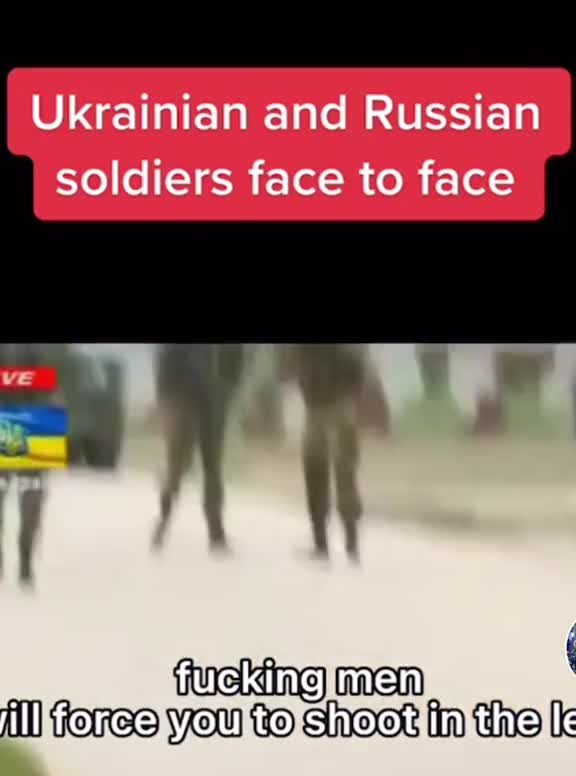 Ukraine soldiers and Russian soldiers face to face war scene.
