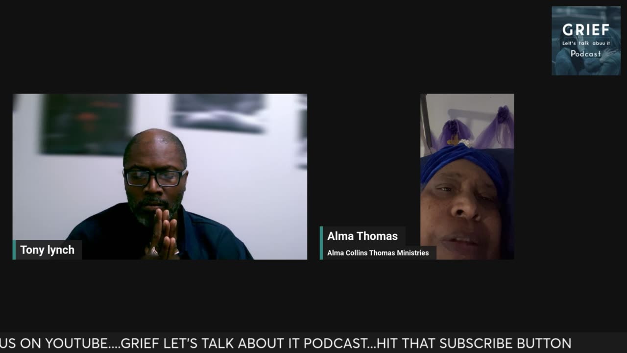 grief let's talk about it podcast/ alma thomas