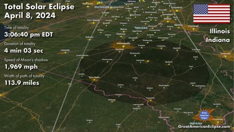 THE PATH of SOLAR ECLIPSE 100% DARKNEST 2024