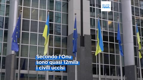 NOTIZIE DAL MONDO Bruxelles si tinge di blu e giallo mentre la guerra in Ucraina raggiunge i 1.000 giorni.Il 19 novembre 2024 ricorre il millesimo giorno dall'invasione dell'Ucraina da parte della Russia del 24 febbraio 2022.