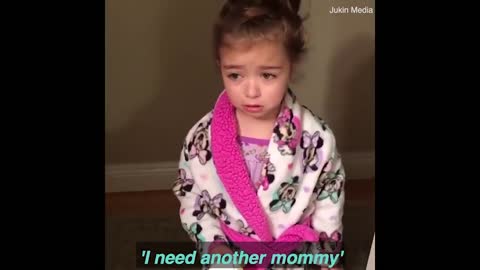 Little girl is tired of her mom and wants a new mom