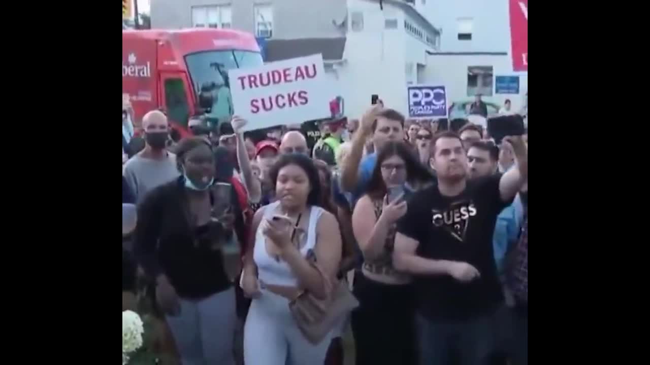 Justin Trudeau Met By Angry Protesters Chanting "No Vax Pass!"