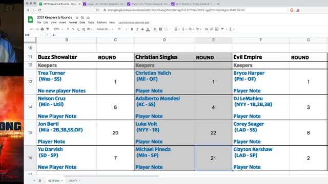 2021 Big Daddy Baseball Fantasy Mock Draft - The Commish Picks
