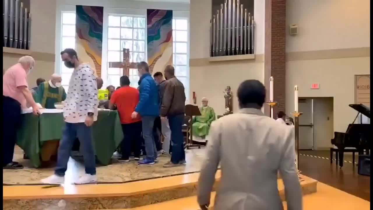 Maskless worshipper dragged from church by masked-up congregation