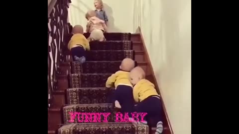 new funny babies racing up the stairs