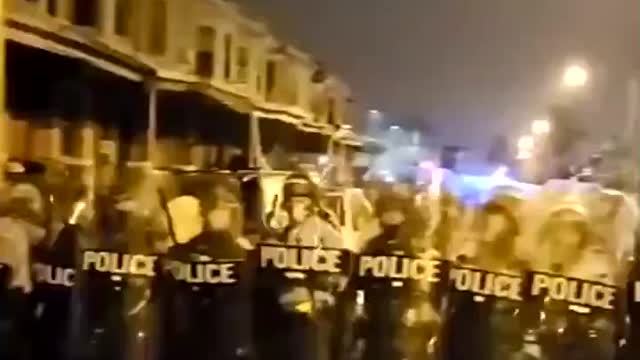 Philadelphia riots. Police hold a line