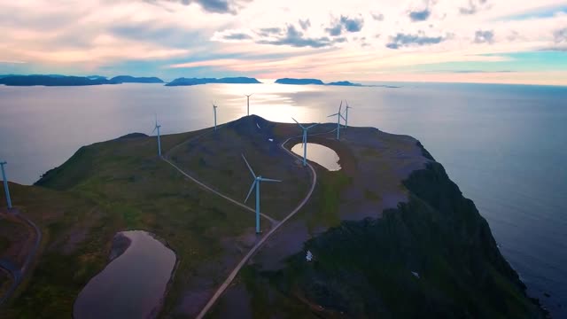 windmills for electric power production arctic view havoygavelen park northern norway