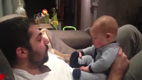 Adorable baby and dad beatbox Funny family