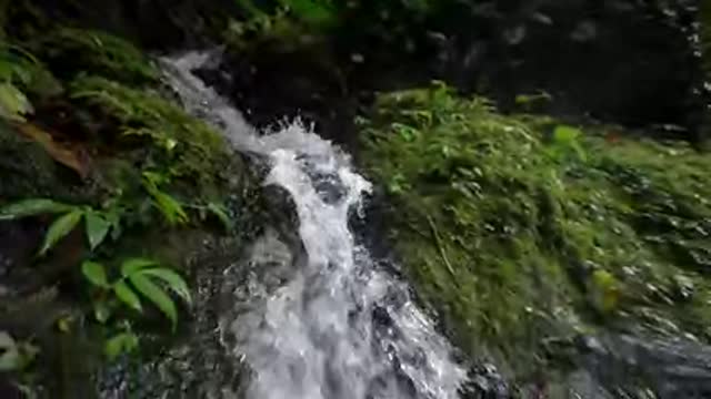 Tracking Shot of a Small Waterfall