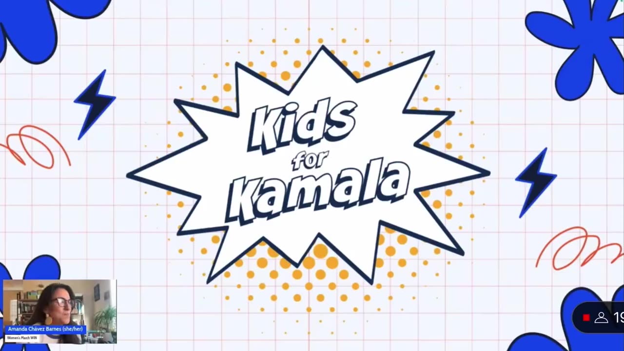 Host of "Kids for Kamala" meeting speaks to children on video call