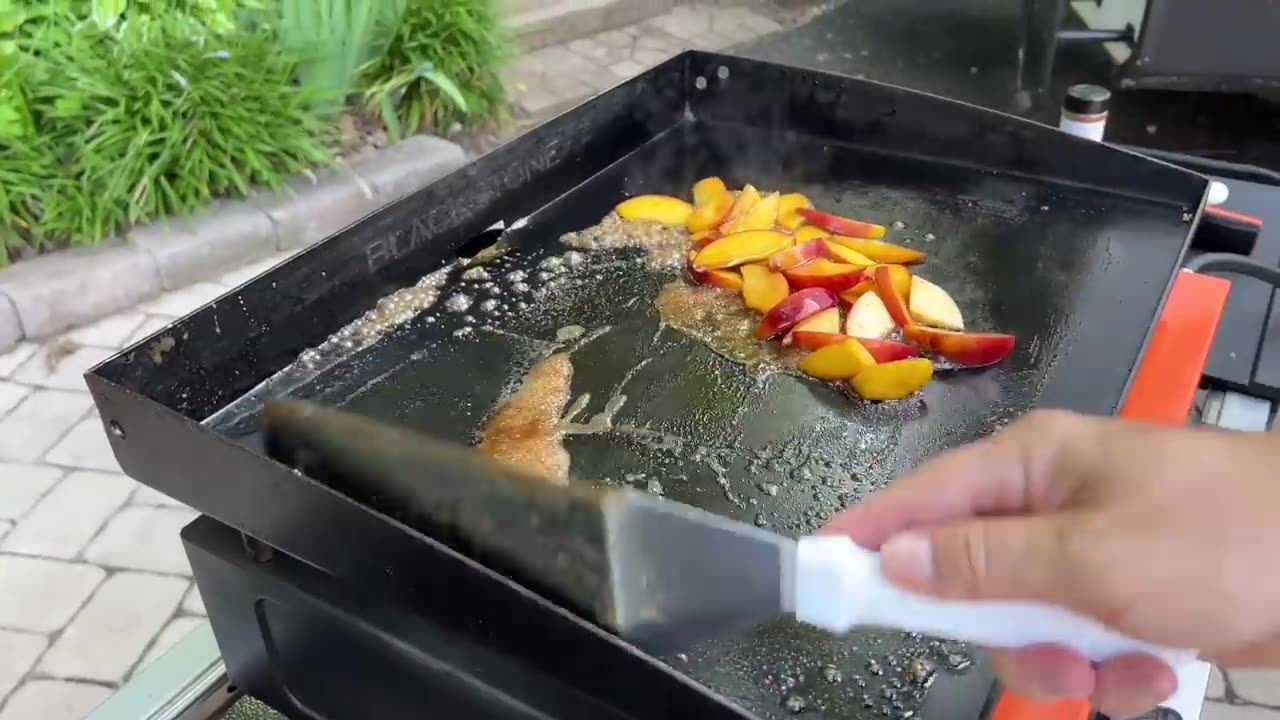 Dessert Pancake Mix Trick! Easyn the Blackstone Griddle: Moonshine and Peaches!