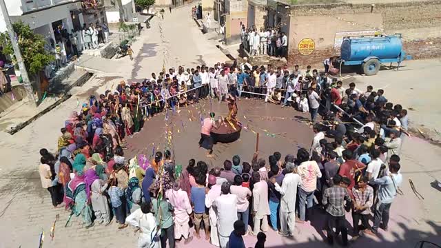 Holi celebration playing faag