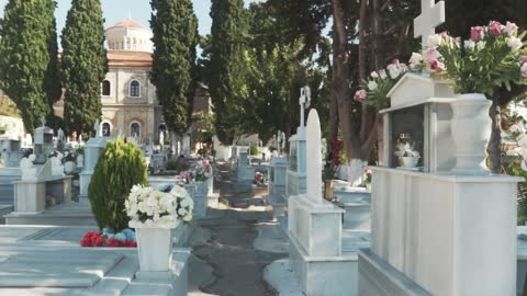 Cemetery with marble tombs