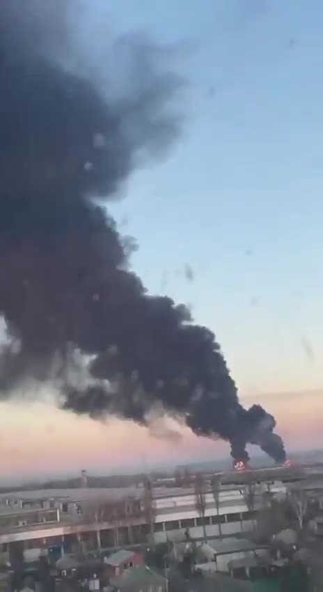 CONFIRMED FOOTAGE -- The airfield in Ukrainian Chuguev bombed