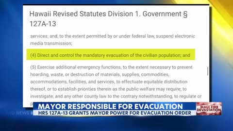 KITV - Mayor Bissen responsible for Lahaina evacuation per Hawaii Revised Statutes