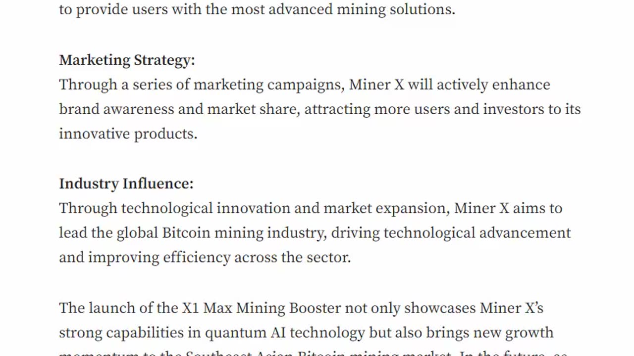 MINERX MINER X Unveils Revolutionary AI 3X Real Bitcoin Mining Accelerator - TOP TEAM ROB BUSER