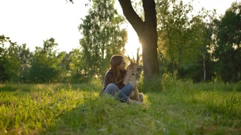 Tender relationship between the mistress and her dog