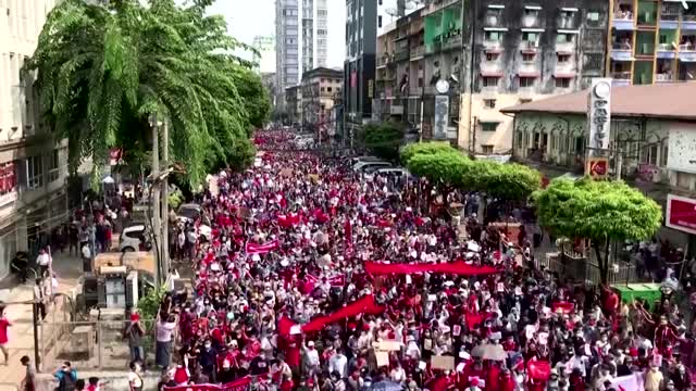 Water cannon fired on coup protesters in Myanmar