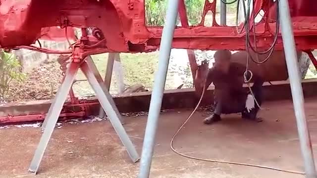 Remember to wear a protective mask when painting the abandoned frame.