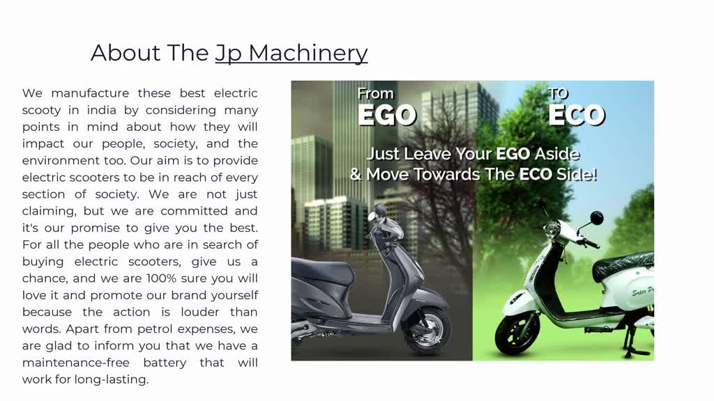 Best Electric Scooty Part in India: JP Machinery