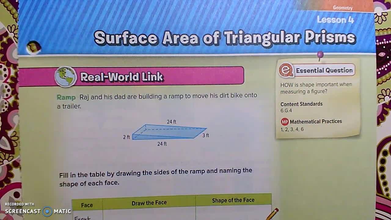 Gr 6 - Ch 10 - Lesson 4 - PART 1 - Surface Area of Triangular Prisms