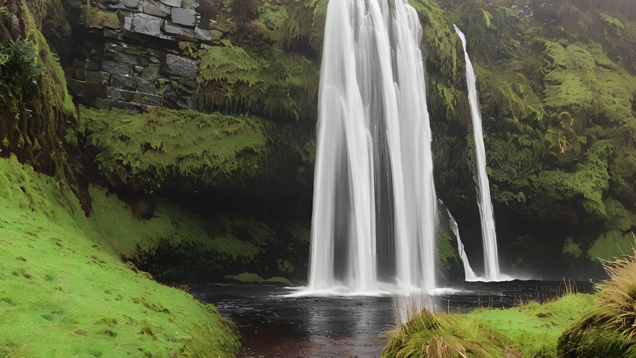 Relaxation video: waterfall in the rain