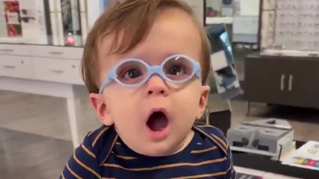 Baby boy sees his mother clearly for the first time wearing his new glasses, smile says it all 🥰