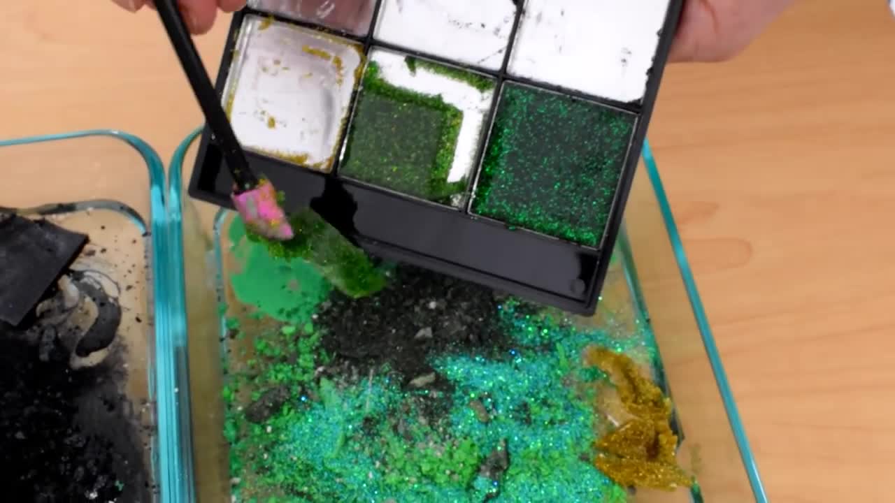 Mixing Makeup Eyeshadow Into Slime! Black vs Green Special Series Part 45 Satisf