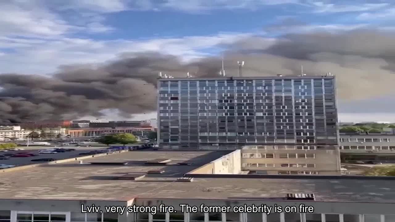 Lviv, very strong fire. The former famous LAZ bus plant is on fire.