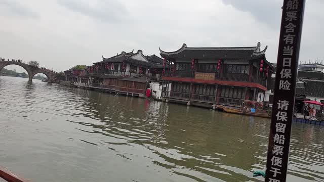 Floating on the river on a boat