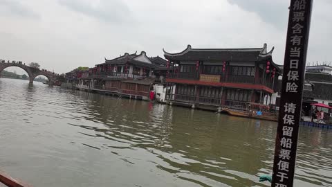 Floating on the river on a boat