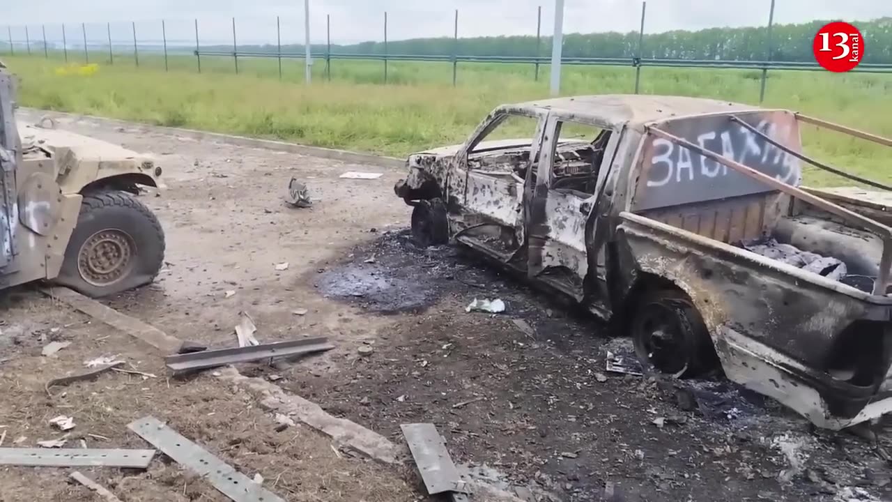 Wreckage of US-made military vehicles left on Russian frontier after cross-border raid from Ukraine